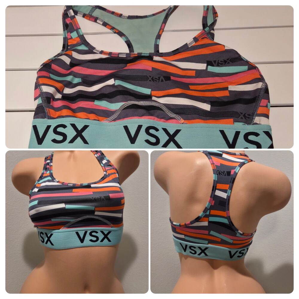 Victoria's Secret Sport Bra Polyester Crossback Colorblock Teal Multi Color S